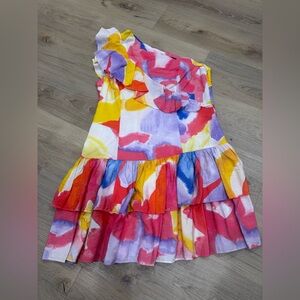 Colorful One Shoulder Dress with Ruffled Bottom.
